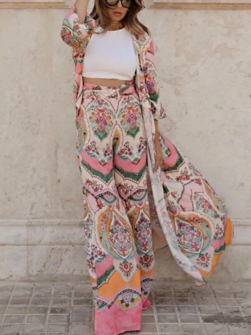 Zara Printed Wide Leg Pants Belted Viscose NWT Size M
